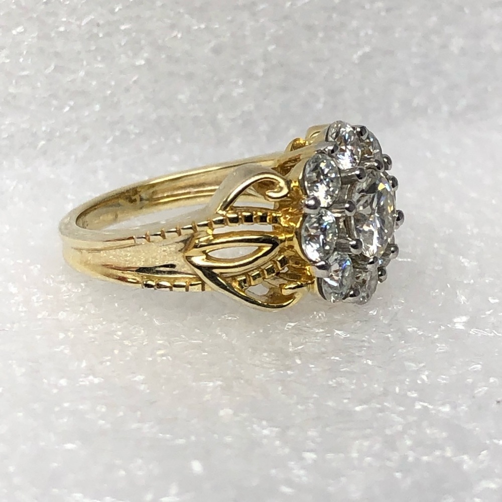 Moissanite Fire Ring 14K Yellow Gold Over 925 Silver Cluster Flower Size 6 - Picture 14 of 16